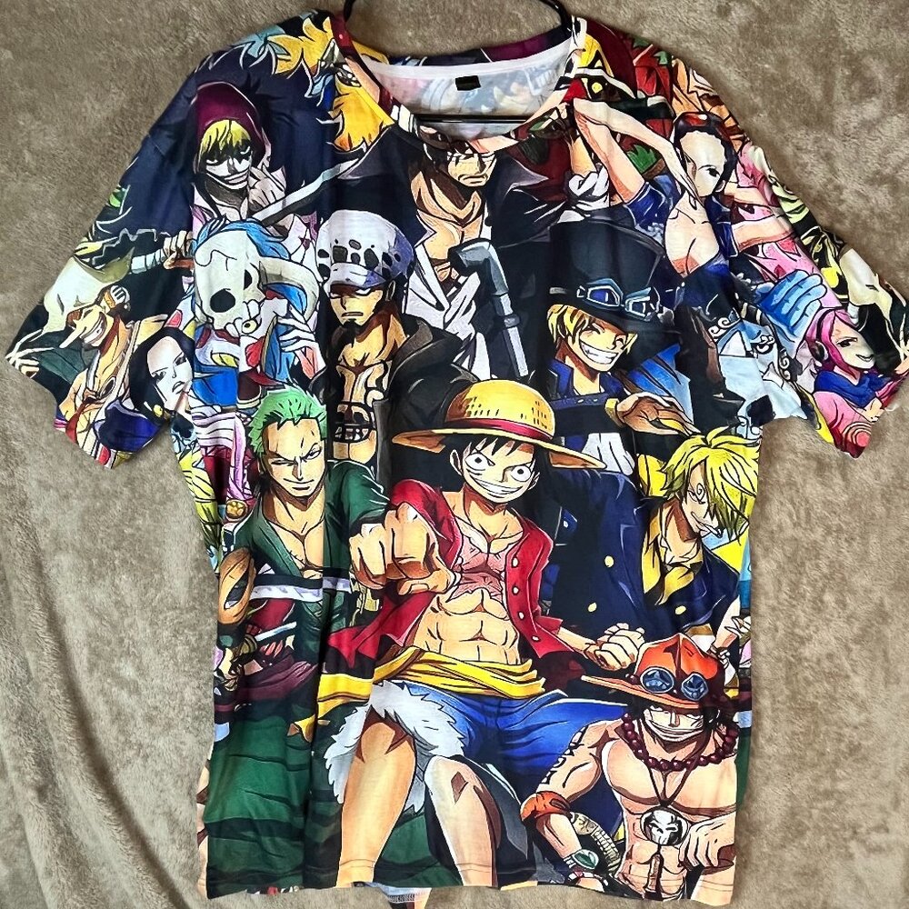 One Piece Anime Tee Shirt Graphic Print Short Sleeves Multicolor Mens Size XXXL